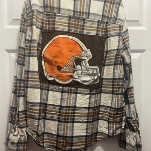 Repurposed Cleveland Browns Flannel Shirt, Oversized fits women’s 1x or men’s XL